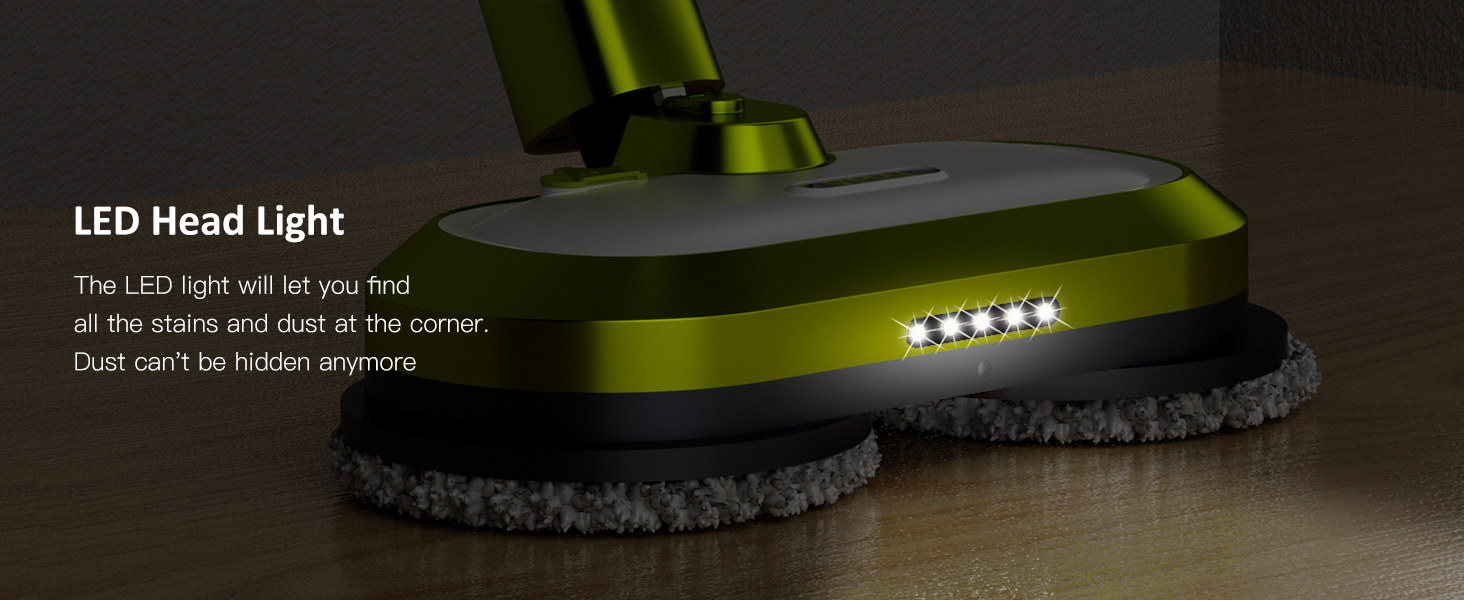 VMAI Cordless Electric Mop with Water Spray & Detachable Battery, Rechargeable Floor Spin Mop & Scrubber with LED Headlights, Washable Pads, Lightweight for Hardwood Tile Marble Floor Cleaning detail 6
