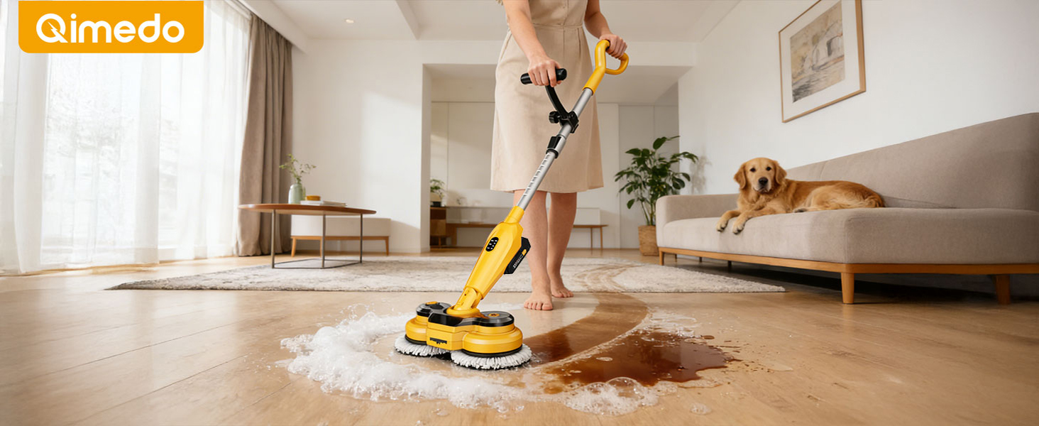 qimedo 6000mAh Battery Cordless Electric Mop M3 Pro, 800RPM Electric Power Scrubber & Mops for Floor Cleaning, Automatic Spin Mops with Smart Display,Rotating Mop with LED Light & Water Spray detail 1