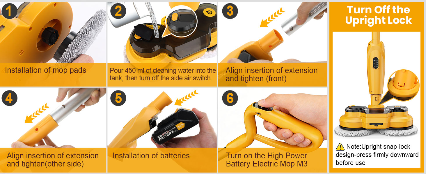 qimedo 6000mAh Battery Cordless Electric Mop M3 Pro, 800RPM Electric Power Scrubber & Mops for Floor Cleaning, Automatic Spin Mops with Smart Display,Rotating Mop with LED Light & Water Spray detail 3