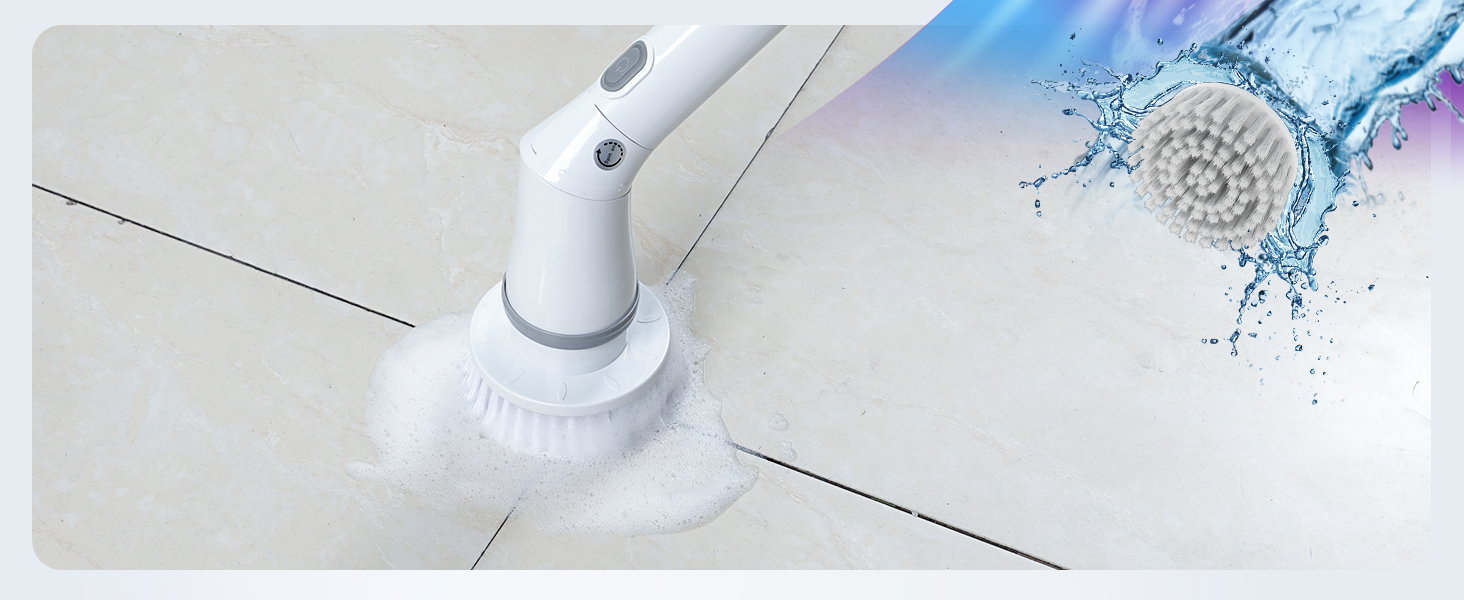 NBONEBS Electric Spin Scrubber, Cordless Shower Scrubber Rotary Floor Brushes & Pad Drivers with 6 Brush Heads - 2H Dual Speed, IPX7 Waterproof Extension Handle for Bathroom Tile Car Cleaning detail 5