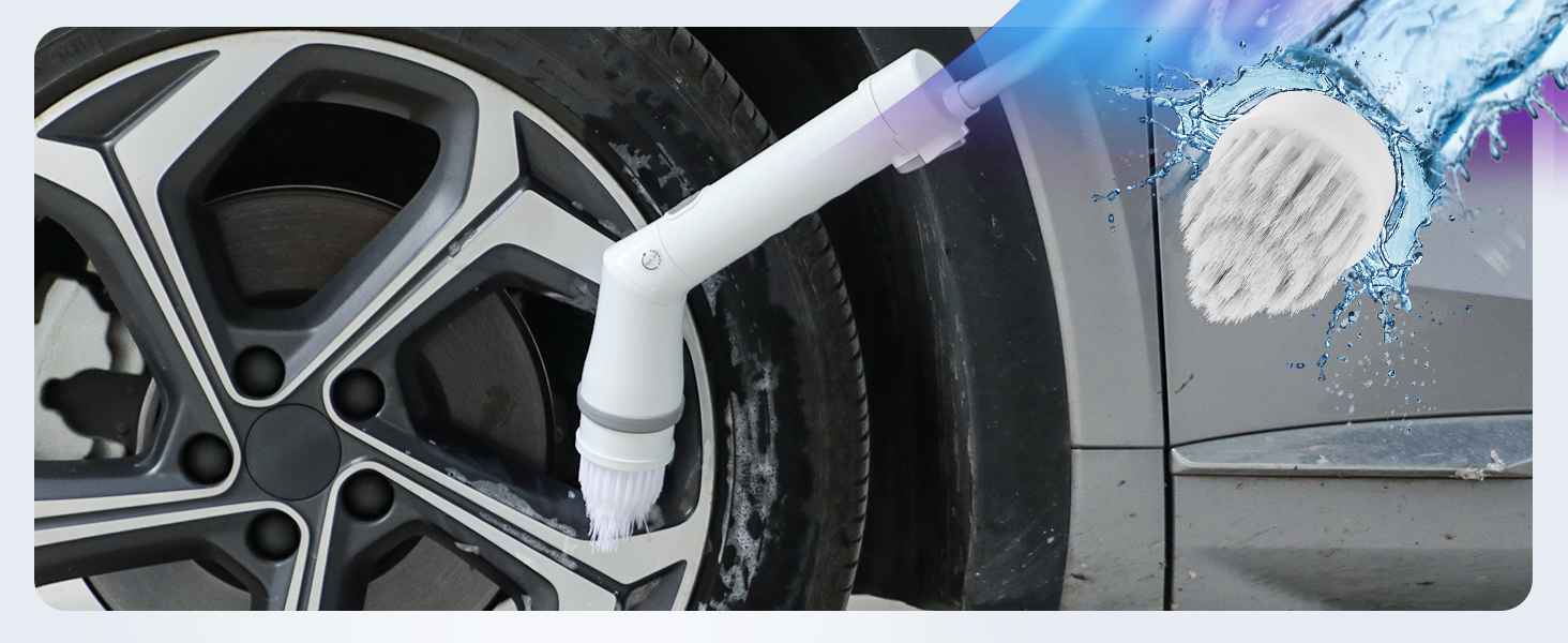 NBONEBS Electric Spin Scrubber, Cordless Shower Scrubber Rotary Floor Brushes & Pad Drivers with 6 Brush Heads - 2H Dual Speed, IPX7 Waterproof Extension Handle for Bathroom Tile Car Cleaning detail 8