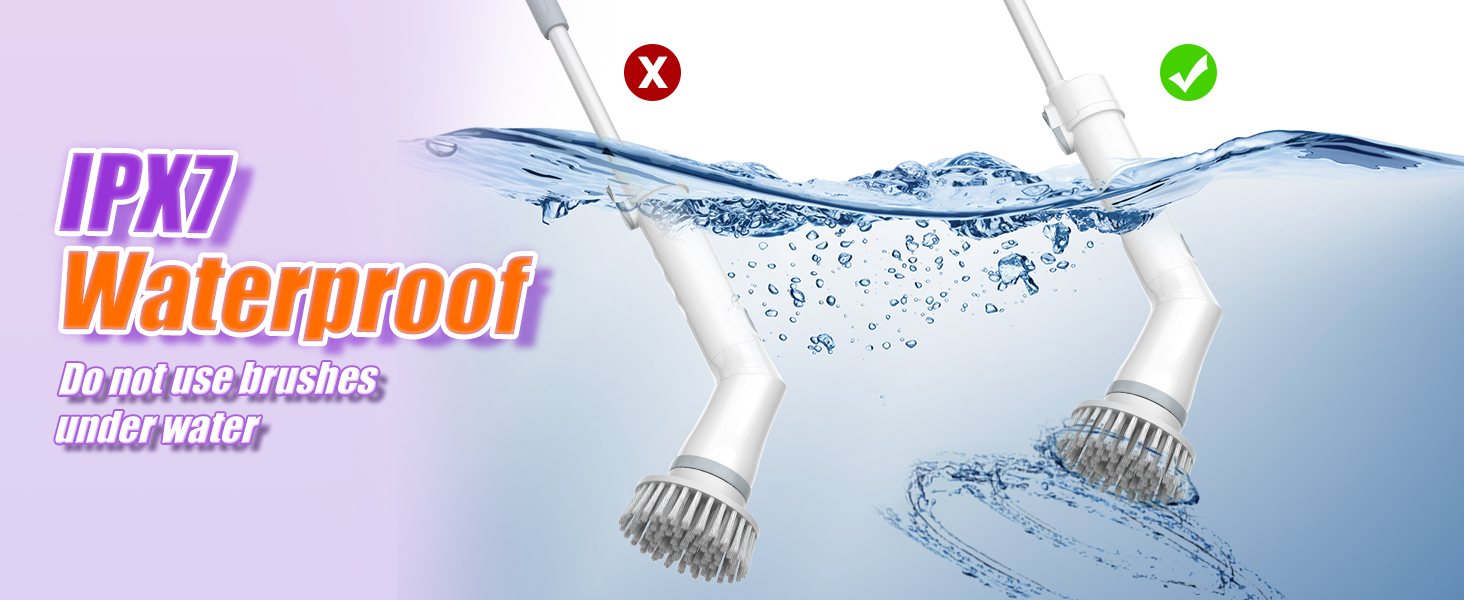 NBONEBS Electric Spin Scrubber, Cordless Shower Scrubber Rotary Floor Brushes & Pad Drivers with 6 Brush Heads - 2H Dual Speed, IPX7 Waterproof Extension Handle for Bathroom Tile Car Cleaning detail 11