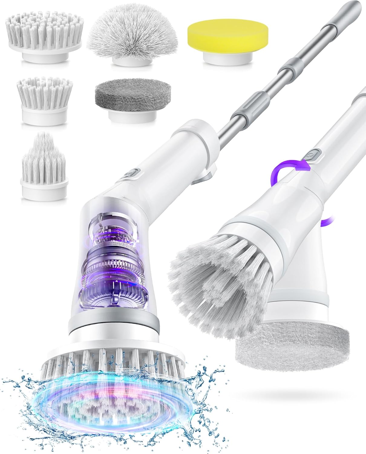 NBONEBS Electric Spin Scrubber, Cordless Shower Scrubber Rotary Floor Brushes & Pad Drivers with 6 Brush Heads - 2H Dual Speed, IPX7 Waterproof Extension Handle for Bathroom Tile Car Cleaning detail 13