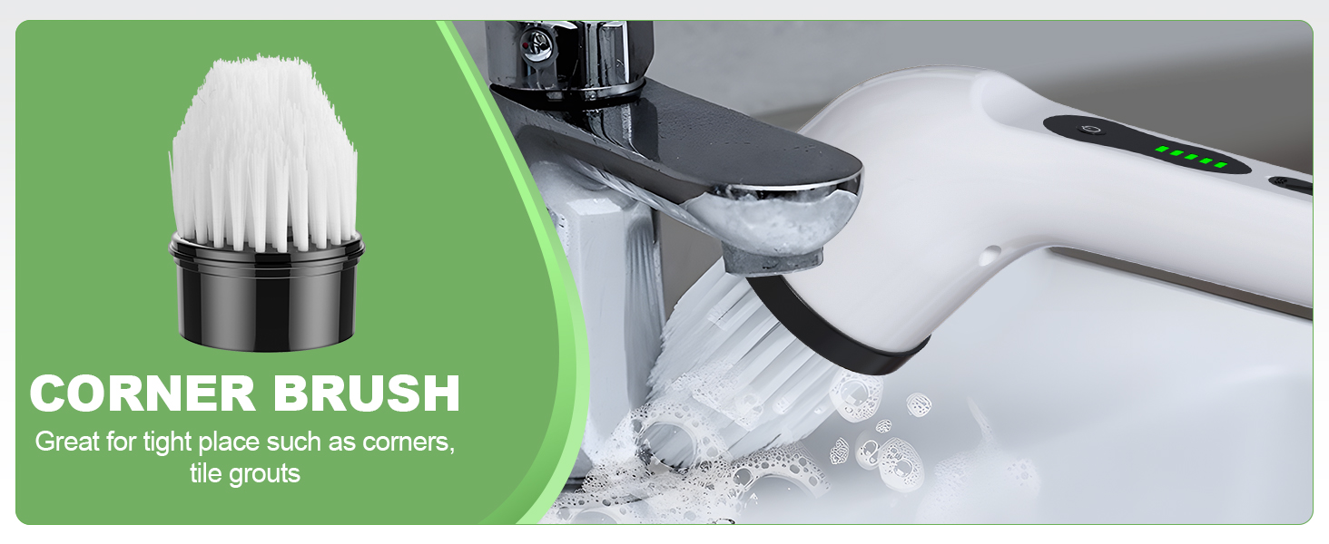 Electric Spin Scrubber for Cleaning Bathroom, Shower Scrubber Cordless Cleaning Brush with IPX7 Waterproof & 3 Speed, 9 Brush Heads, Bathroom Cleaning Supplies for Shower Tub Kitchen Tile Toilet Floor detail 4