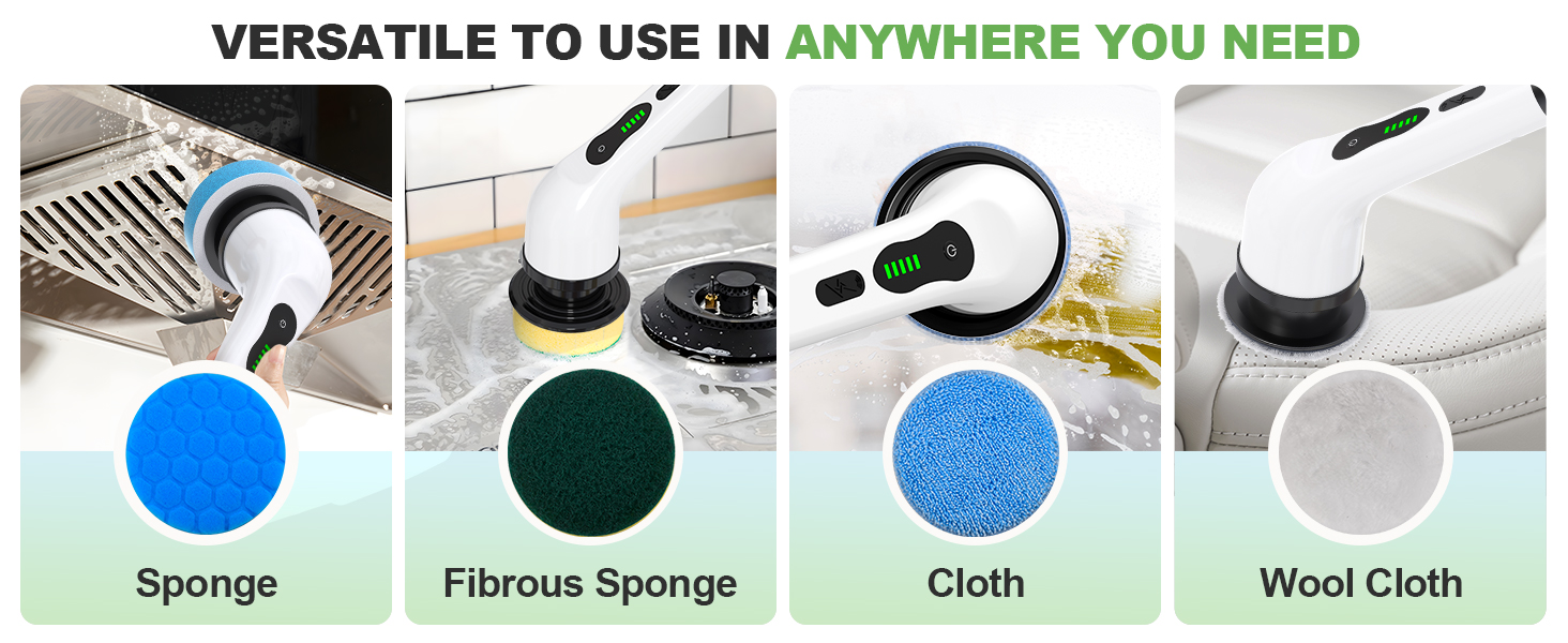 Electric Spin Scrubber for Cleaning Bathroom, Shower Scrubber Cordless Cleaning Brush with IPX7 Waterproof & 3 Speed, 9 Brush Heads, Bathroom Cleaning Supplies for Shower Tub Kitchen Tile Toilet Floor detail 8