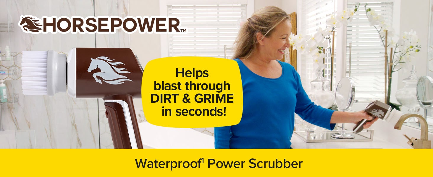 Horsepower Scrubber, Waterproof, Electric Power, Spins 350 RPM, 5 Brush Heads, AS SEEN ON TV, Cleans Dirt & Grime, Tile, Grout, Bathrooms, Kitchen, Auto Rims, Outdoor Furniture & More, Rechargeable detail 1