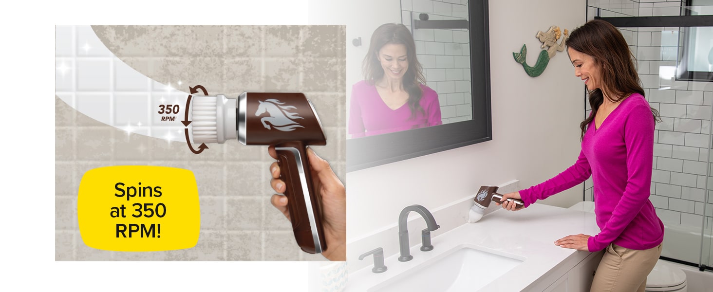 Horsepower Scrubber, Waterproof, Electric Power, Spins 350 RPM, 5 Brush Heads, AS SEEN ON TV, Cleans Dirt & Grime, Tile, Grout, Bathrooms, Kitchen, Auto Rims, Outdoor Furniture & More, Rechargeable detail 3