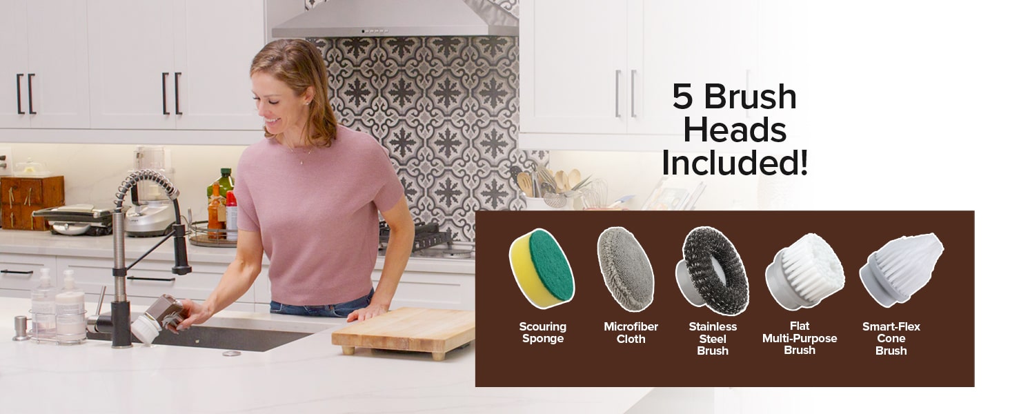 Horsepower Scrubber, Waterproof, Electric Power, Spins 350 RPM, 5 Brush Heads, AS SEEN ON TV, Cleans Dirt & Grime, Tile, Grout, Bathrooms, Kitchen, Auto Rims, Outdoor Furniture & More, Rechargeable detail 4