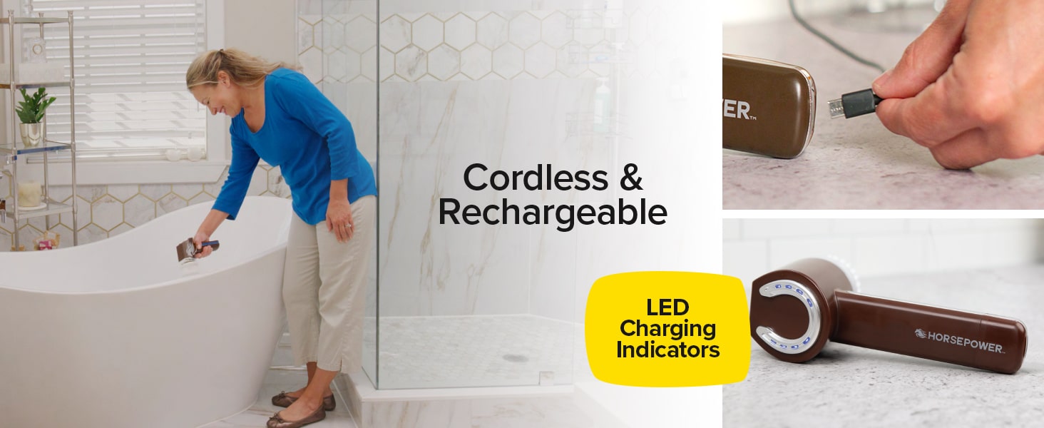 Horsepower Scrubber, Waterproof, Electric Power, Spins 350 RPM, 5 Brush Heads, AS SEEN ON TV, Cleans Dirt & Grime, Tile, Grout, Bathrooms, Kitchen, Auto Rims, Outdoor Furniture & More, Rechargeable detail 5