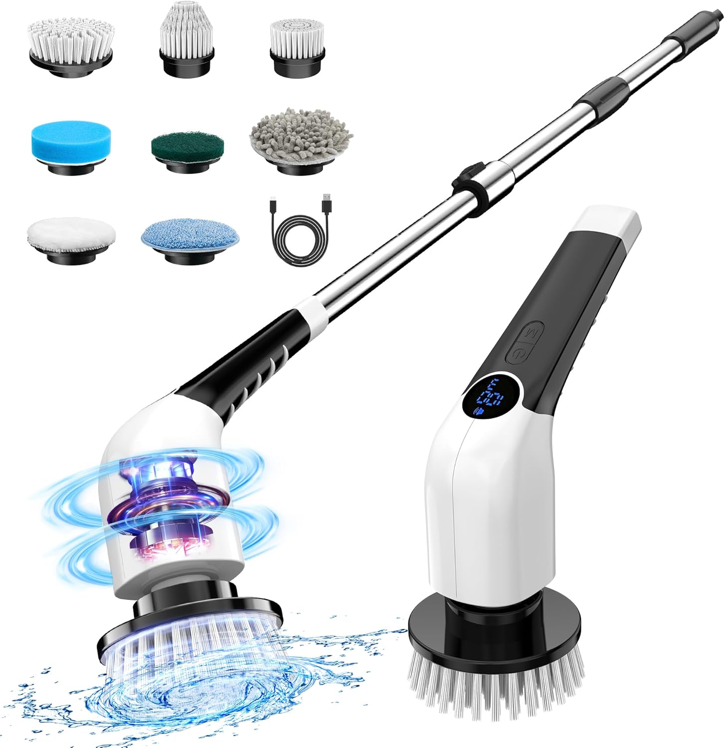 Electric Spin Scrubber, 2025 New Cordless Shower Cleaning Brush with 8 Replaceable Brush Heads, 3 Adjustable Speeds, and Adjustable Extension Handle for Bathroom Floor Tile detail 16