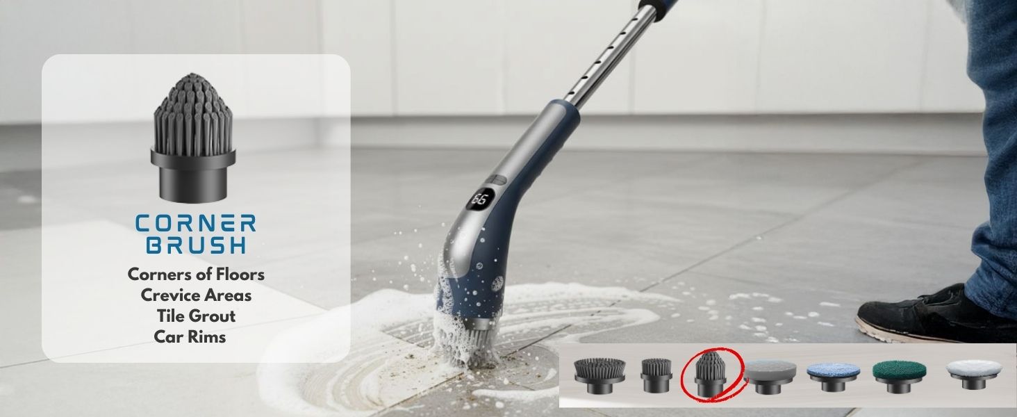 LIVINGPRO Electric Spin Scrubber with LCD Display, Cordless Cleaning Scrubber for Home, Upgraded 70W High-Power Motor, IPX7 Waterproof Dual Speed Power Scrubber, 7 Brush Heads, Extendable Long Handle detail 3
