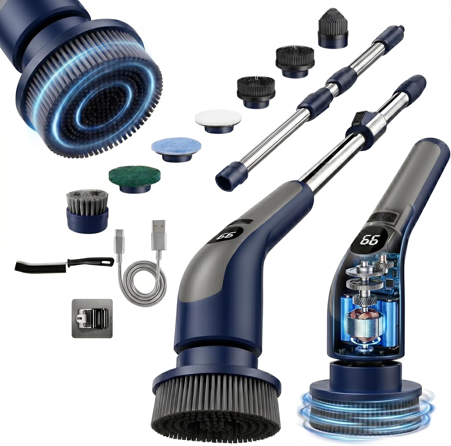 LIVINGPRO Electric Spin Scrubber with LCD Display, Cordless Cleaning Scrubber for Home, Upgraded 70W High-Power Motor, IPX7 Waterproof Dual Speed Power Scrubber, 7 Brush Heads, Extendable Long Handle detail 14