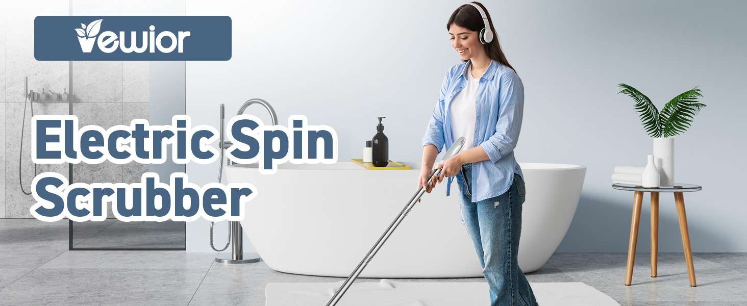 Electric Spin Scrubber, VEWIOR Cordless Shower Scrubber with 3 Adjustable Angle, Cleaning Brush with 2 Speeds 3 Replaceable Brush Heads for Bathroom Kitchen Tub detail 1