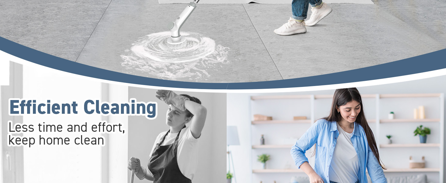 Electric Spin Scrubber, VEWIOR Cordless Shower Scrubber with 3 Adjustable Angle, Cleaning Brush with 2 Speeds 3 Replaceable Brush Heads for Bathroom Kitchen Tub detail 2