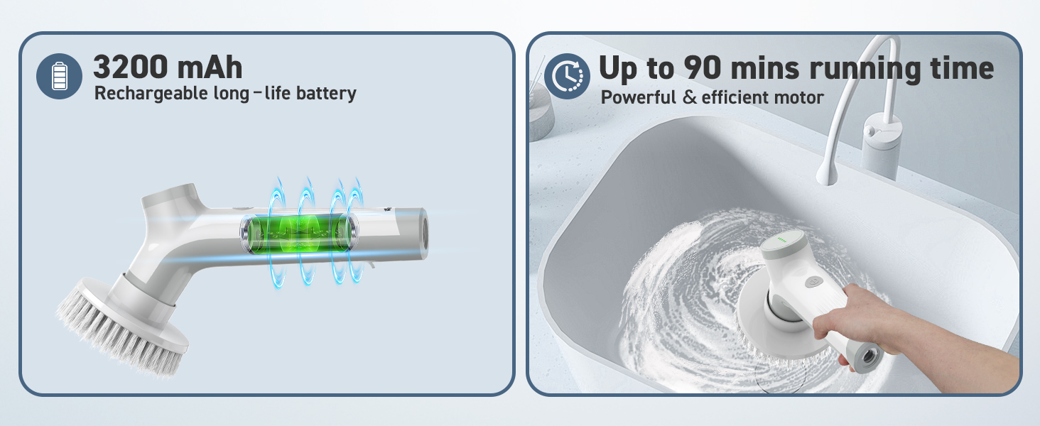 Electric Spin Scrubber, VEWIOR Cordless Shower Scrubber with 3 Adjustable Angle, Cleaning Brush with 2 Speeds 3 Replaceable Brush Heads for Bathroom Kitchen Tub detail 6
