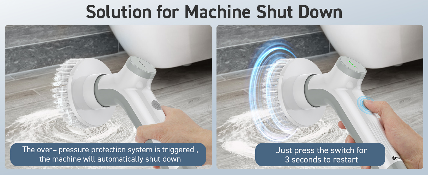 Electric Spin Scrubber, VEWIOR Cordless Shower Scrubber with 3 Adjustable Angle, Cleaning Brush with 2 Speeds 3 Replaceable Brush Heads for Bathroom Kitchen Tub detail 8