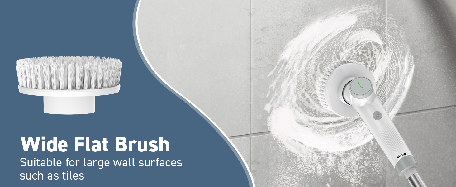 Electric Spin Scrubber, VEWIOR Cordless Shower Scrubber with 3 Adjustable Angle, Cleaning Brush with 2 Speeds 3 Replaceable Brush Heads for Bathroom Kitchen Tub detail 12