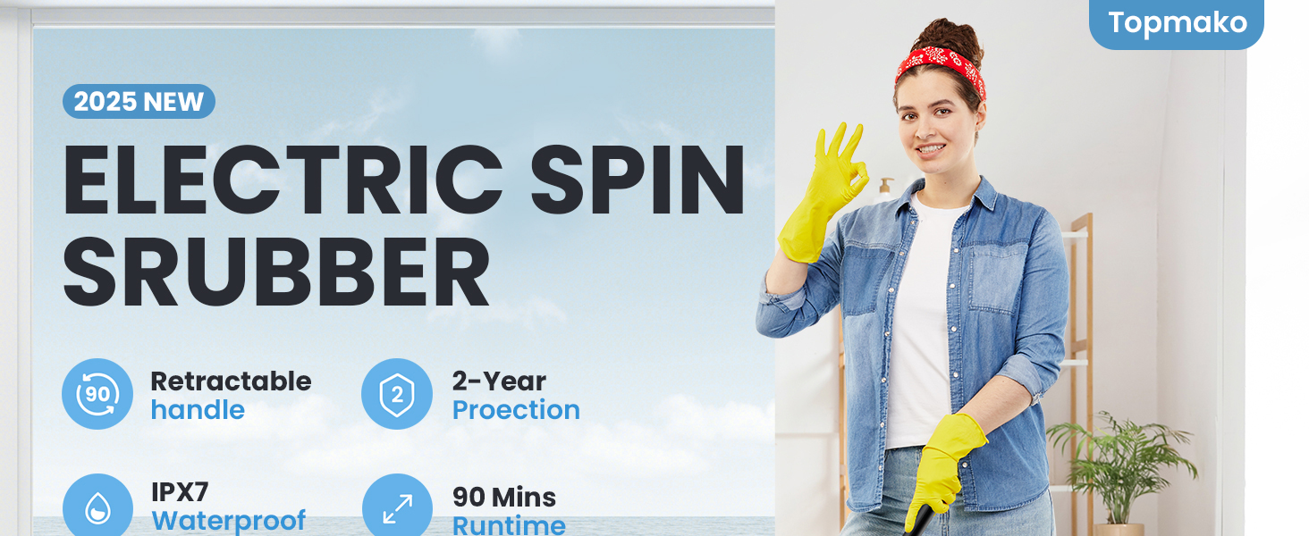 Electric Spin Scrubber, Upgraded IPX7 Cordless Cleaning Brush for Bathroom Shower, Household Cleaning Scrubber with 7 Brush Heads, Adjustable Long Handle and 2 Rotating Speeds for Tub Floor detail 1
