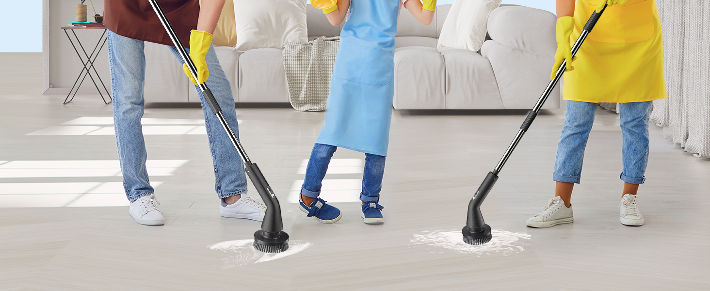 Electric Spin Scrubber, Upgraded IPX7 Cordless Cleaning Brush for Bathroom Shower, Household Cleaning Scrubber with 7 Brush Heads, Adjustable Long Handle and 2 Rotating Speeds for Tub Floor detail 5