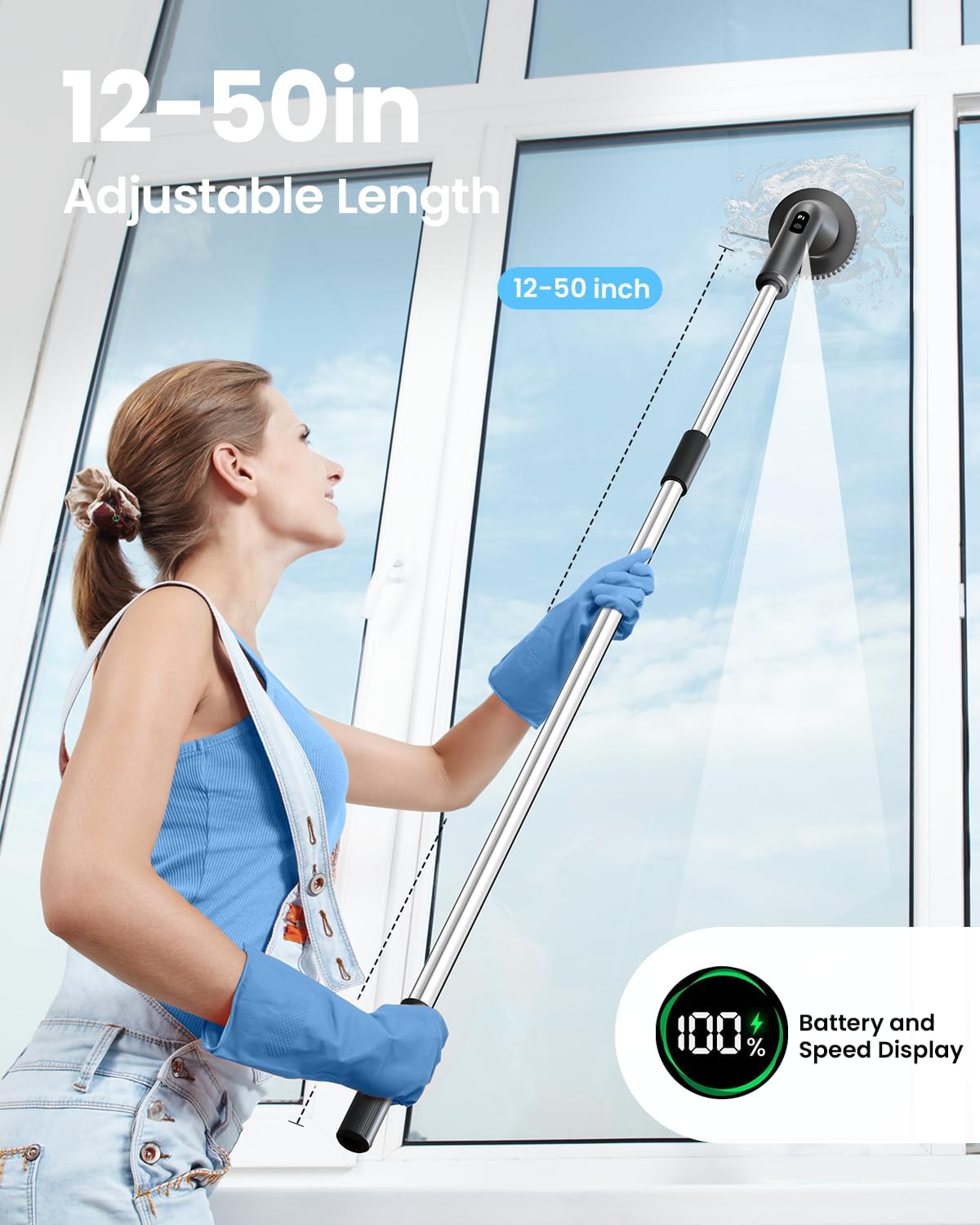 Electric Spin Scrubber, Upgraded IPX7 Cordless Cleaning Brush for Bathroom Shower, Household Cleaning Scrubber with 7 Brush Heads, Adjustable Long Handle and 2 Rotating Speeds for Tub Floor detail 9