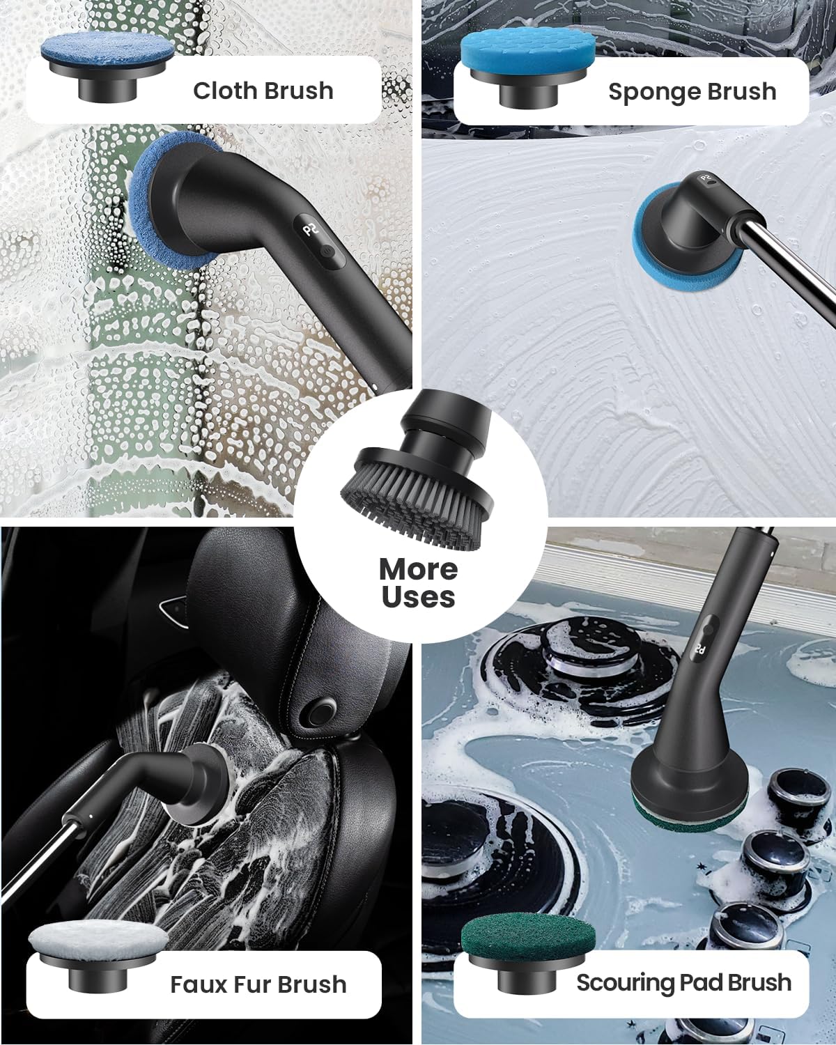 Electric Spin Scrubber, Upgraded IPX7 Cordless Cleaning Brush for Bathroom Shower, Household Cleaning Scrubber with 7 Brush Heads, Adjustable Long Handle and 2 Rotating Speeds for Tub Floor detail 11