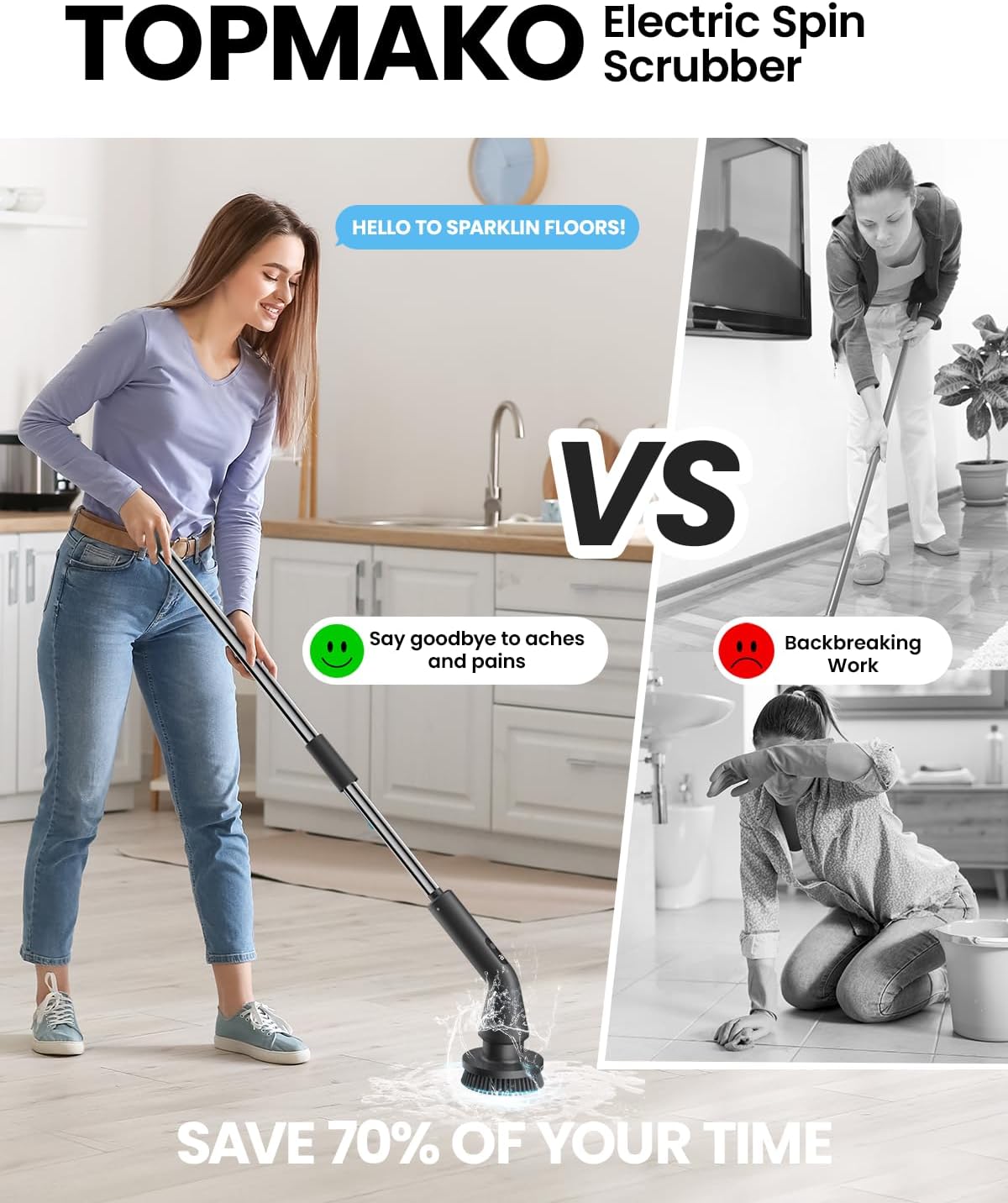 Electric Spin Scrubber, Upgraded IPX7 Cordless Cleaning Brush for Bathroom Shower, Household Cleaning Scrubber with 7 Brush Heads, Adjustable Long Handle and 2 Rotating Speeds for Tub Floor detail 13