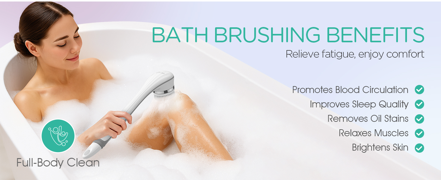 VOYOR Electric Body Brush Back Scrubber for Shower Rechargeable Exfoliating Bath Brush Powered Shower Brush with Non-Slip Long Handle Deep Cleansing, Exfoliation, Massaging Spin Brush BC100 (Grey) detail 6