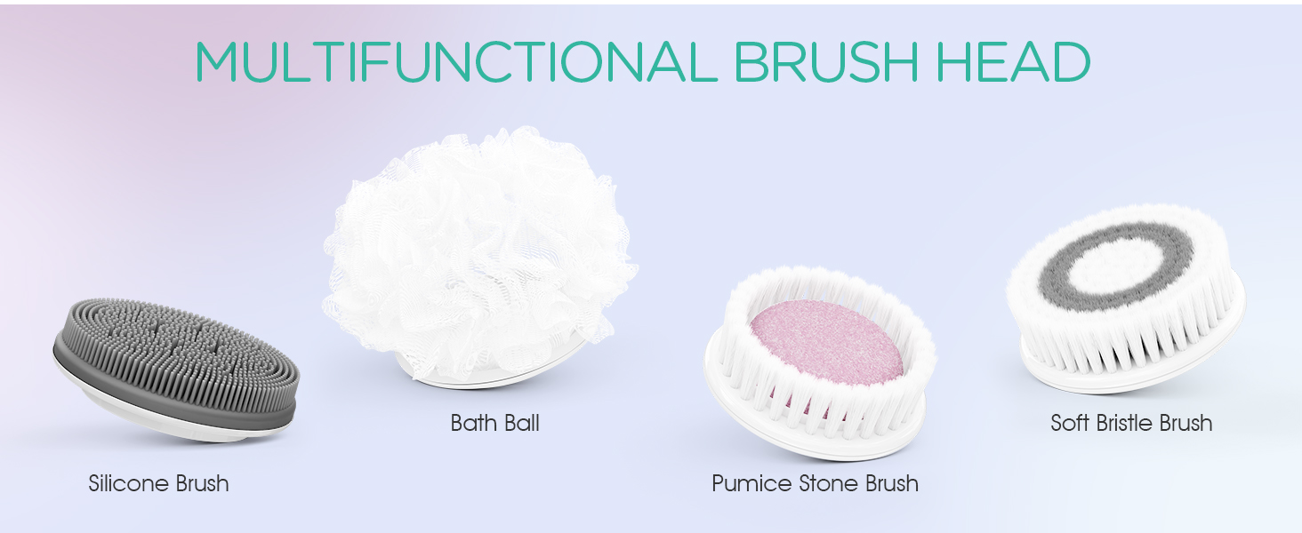 VOYOR Electric Body Brush Back Scrubber for Shower Rechargeable Exfoliating Bath Brush Powered Shower Brush with Non-Slip Long Handle Deep Cleansing, Exfoliation, Massaging Spin Brush BC100 (Grey) detail 7