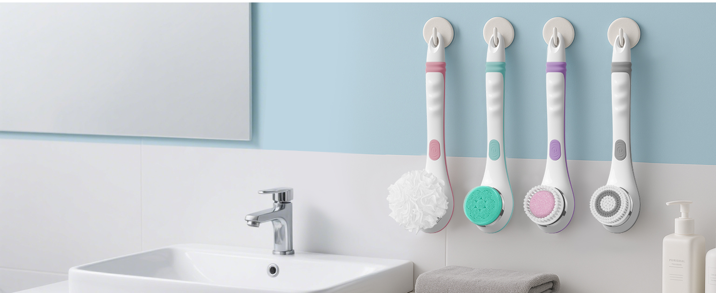 VOYOR Electric Body Brush Back Scrubber for Shower Rechargeable Exfoliating Bath Brush Powered Shower Brush with Non-Slip Long Handle Deep Cleansing, Exfoliation, Massaging Spin Brush BC100 (Grey) detail 10