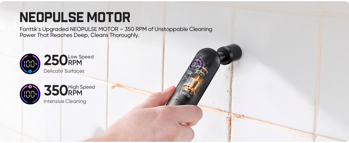 Fanttik Flip G10 Nano HomeCare Cordless Electric Spin Scrubber, 360° High-Torque Rotation, 2-Speed & 3-Angle, IPX7 Waterproof Cleaning Brush with 15 Brush Heads for Grout, Tiles, Sinks, Crevices detail 7