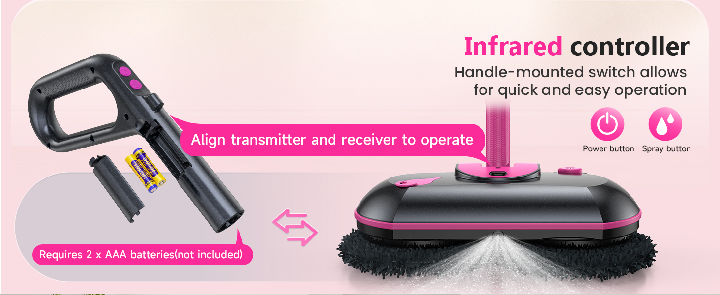 Cordless Electric Mop, Electric Spin Mop with Water Sprayer, Powerful Floor Cleaner, 300ml Tank Self-Propelled for Hardwood & Tile, Adjustable Handle, 2500mAh Long-Lasting Battery, Pink detail 11