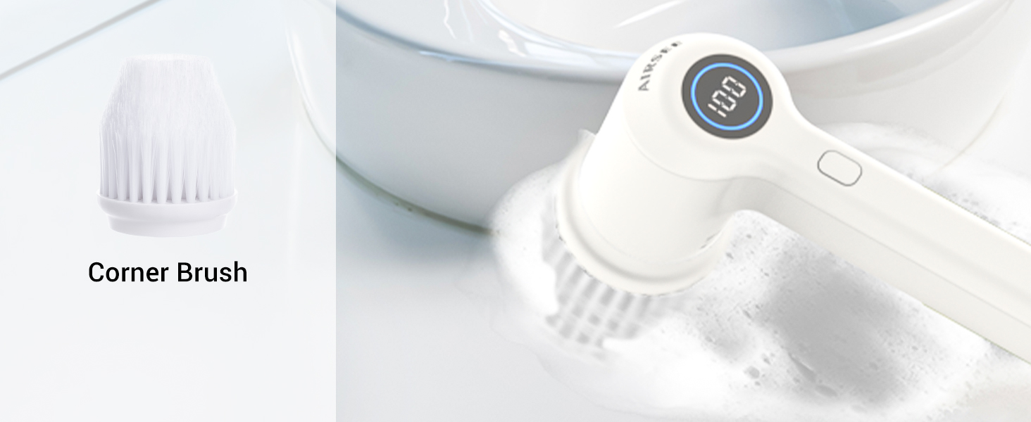 AIRSEE Electric Spin Scrubber, Cordless Power Rotating Brush, 2 Speeds, 6 Replaceable Brush Heads, Handheld Shower Bathroom Scrubber for Cleaning Floors, Windows, Bathtubs, Tiles, Sink, Car detail 5