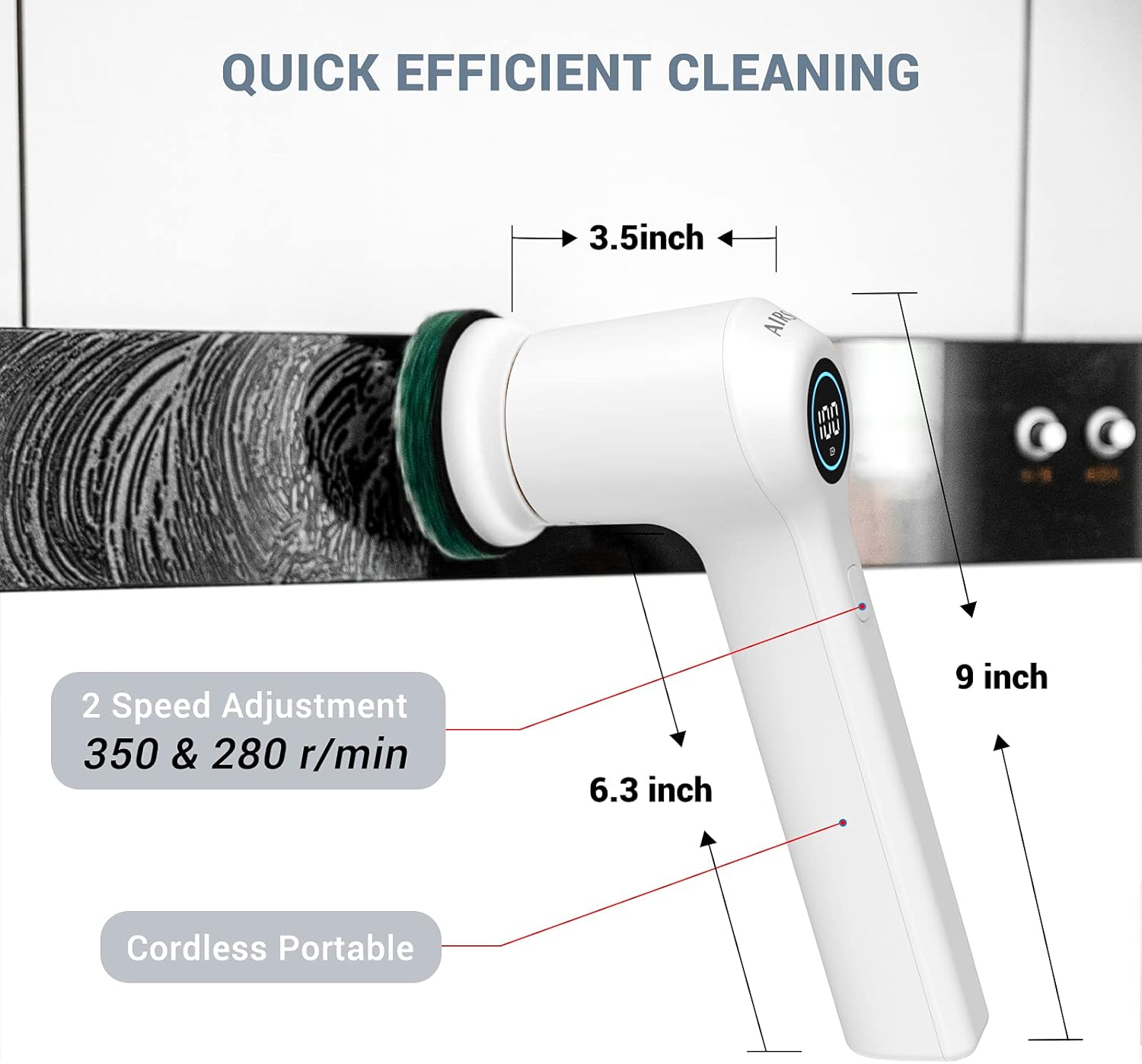AIRSEE Electric Spin Scrubber, Cordless Power Rotating Brush, 2 Speeds, 6 Replaceable Brush Heads, Handheld Shower Bathroom Scrubber for Cleaning Floors, Windows, Bathtubs, Tiles, Sink, Car detail 12