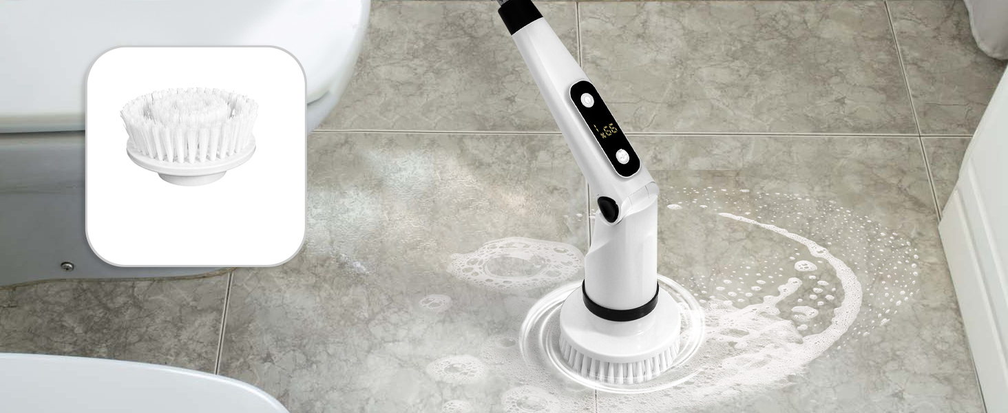 IEZFIX Electric Spin Scrubber, Bathroom Power Shower Scrubber Cleaning Brush for Tub/Tile/Floor/Toilet/Kitchen, 8 Cleaner Scrub Brush Heads, 3 Speeds 450RPM Max, Telescopic Rod Black detail 6