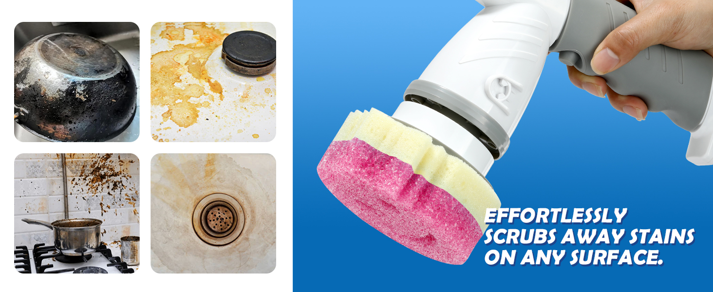 LANMU Electric Scrubber Sponge Wand Compatible with Scrub Daddy/Mommy Sponges, Cordless Power Spin Brush with Comfortable Handle, 5 Replaceable Heads for Cleaning Oven, Stove, Sink, Shower, Bathtub detail 5