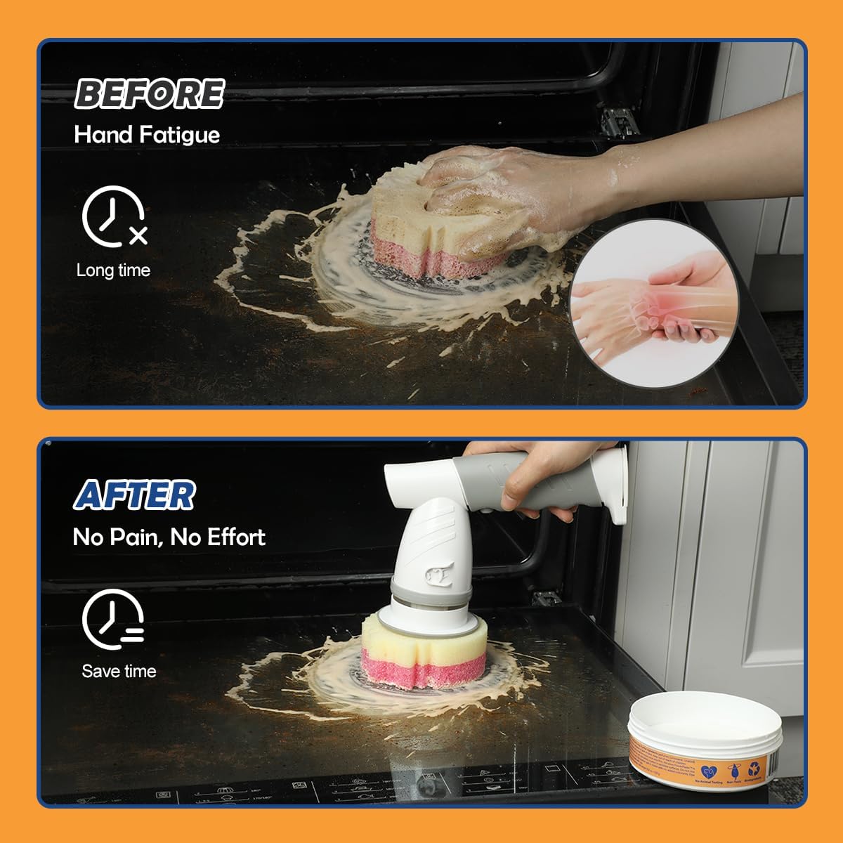 LANMU Electric Scrubber Sponge Wand Compatible with Scrub Daddy/Mommy Sponges, Cordless Power Spin Brush with Comfortable Handle, 5 Replaceable Heads for Cleaning Oven, Stove, Sink, Shower, Bathtub detail 11