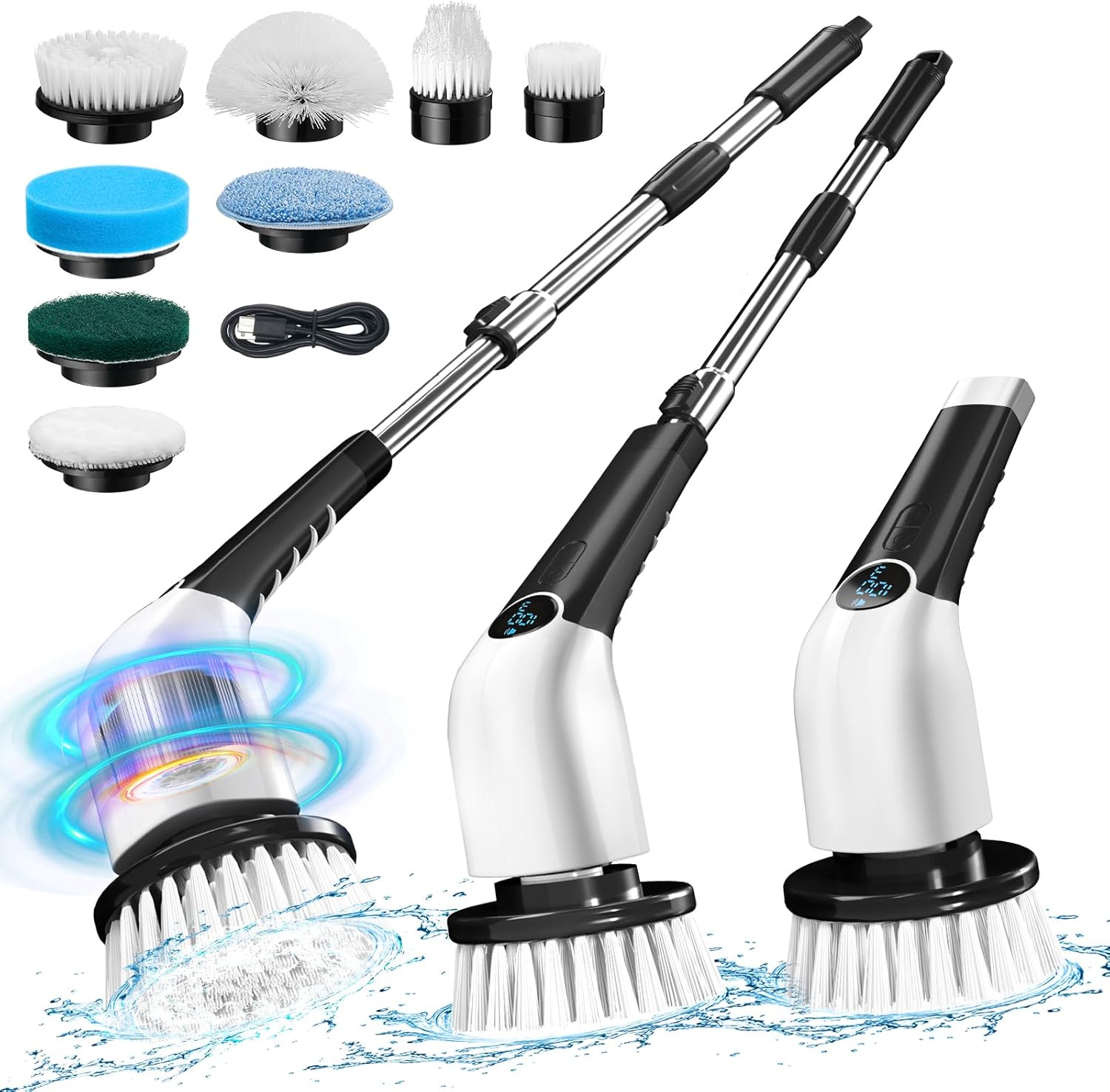 Jorking Electric Spin Scrubber, Cordless Power Scrubber Up to 420RPM Powerful Cleaning, Shower Scrubber for Cleaning Bathtub, Tile and Floor with 8 Types of Replaceable Brush Heads, Voice Broadcast detail 2