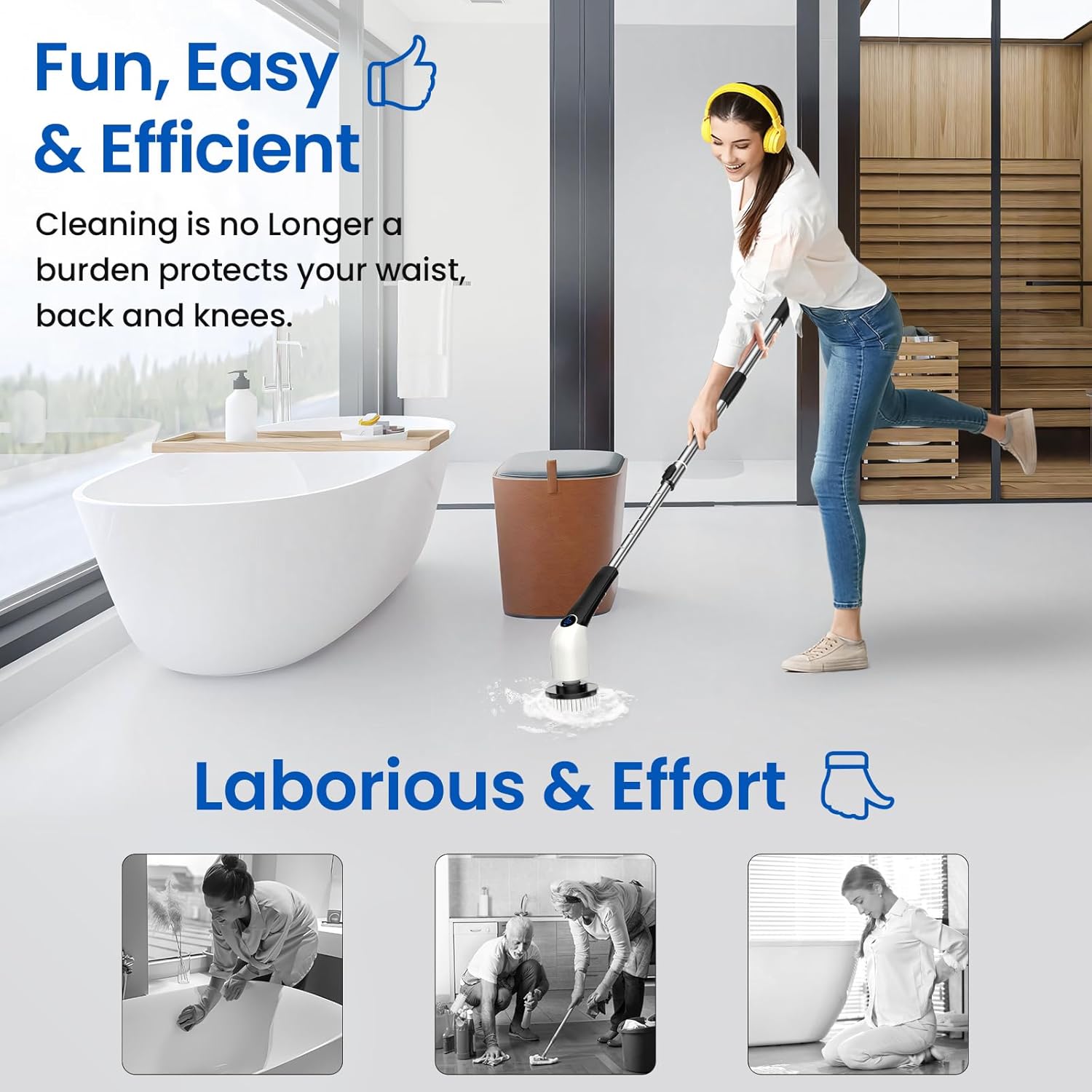 Jorking Electric Spin Scrubber, Cordless Power Scrubber Up to 420RPM Powerful Cleaning, Shower Scrubber for Cleaning Bathtub, Tile and Floor with 8 Types of Replaceable Brush Heads, Voice Broadcast detail 4