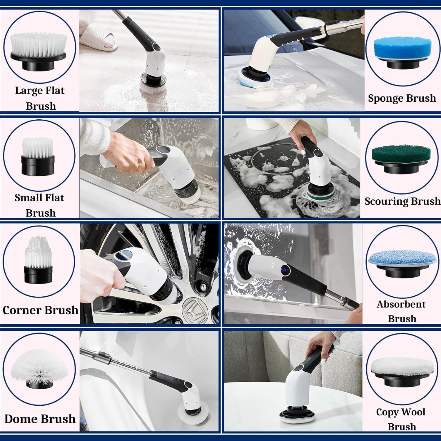 Jorking Electric Spin Scrubber, Cordless Power Scrubber Up to 420RPM Powerful Cleaning, Shower Scrubber for Cleaning Bathtub, Tile and Floor with 8 Types of Replaceable Brush Heads, Voice Broadcast detail 7
