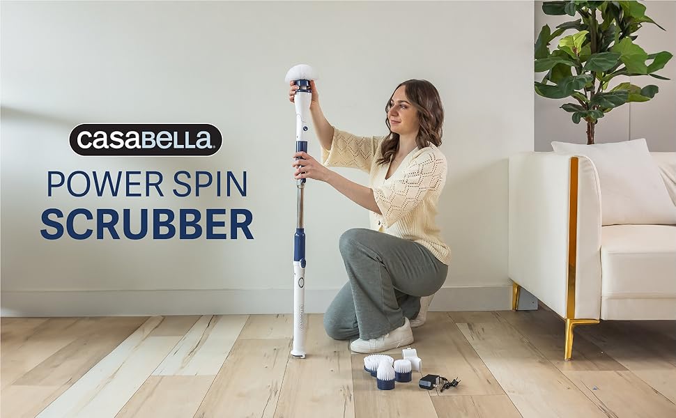 Casabella Power Spin Scrubber, Extendable to 47.5" - Cordless Electric Cleaner for Shower, Kitchen, Bathroom, Tile, Tub, Car, Deck - Rechargeable Spin Brush with Adjustable Brush Head & 4 Attachments detail 1