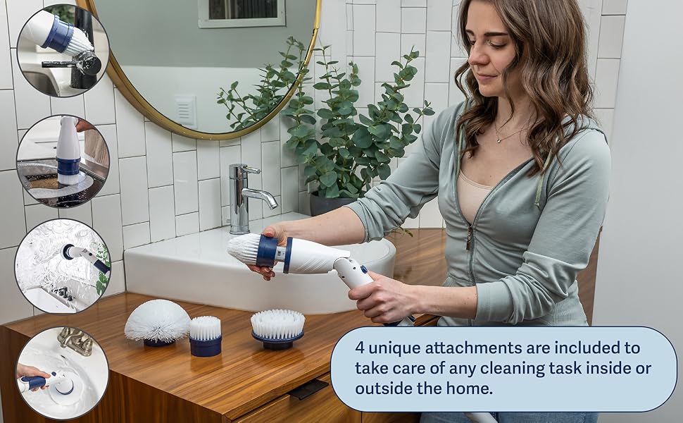 Casabella Power Spin Scrubber, Extendable to 47.5" - Cordless Electric Cleaner for Shower, Kitchen, Bathroom, Tile, Tub, Car, Deck - Rechargeable Spin Brush with Adjustable Brush Head & 4 Attachments detail 2