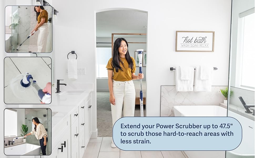 Casabella Power Spin Scrubber, Extendable to 47.5" - Cordless Electric Cleaner for Shower, Kitchen, Bathroom, Tile, Tub, Car, Deck - Rechargeable Spin Brush with Adjustable Brush Head & 4 Attachments detail 4