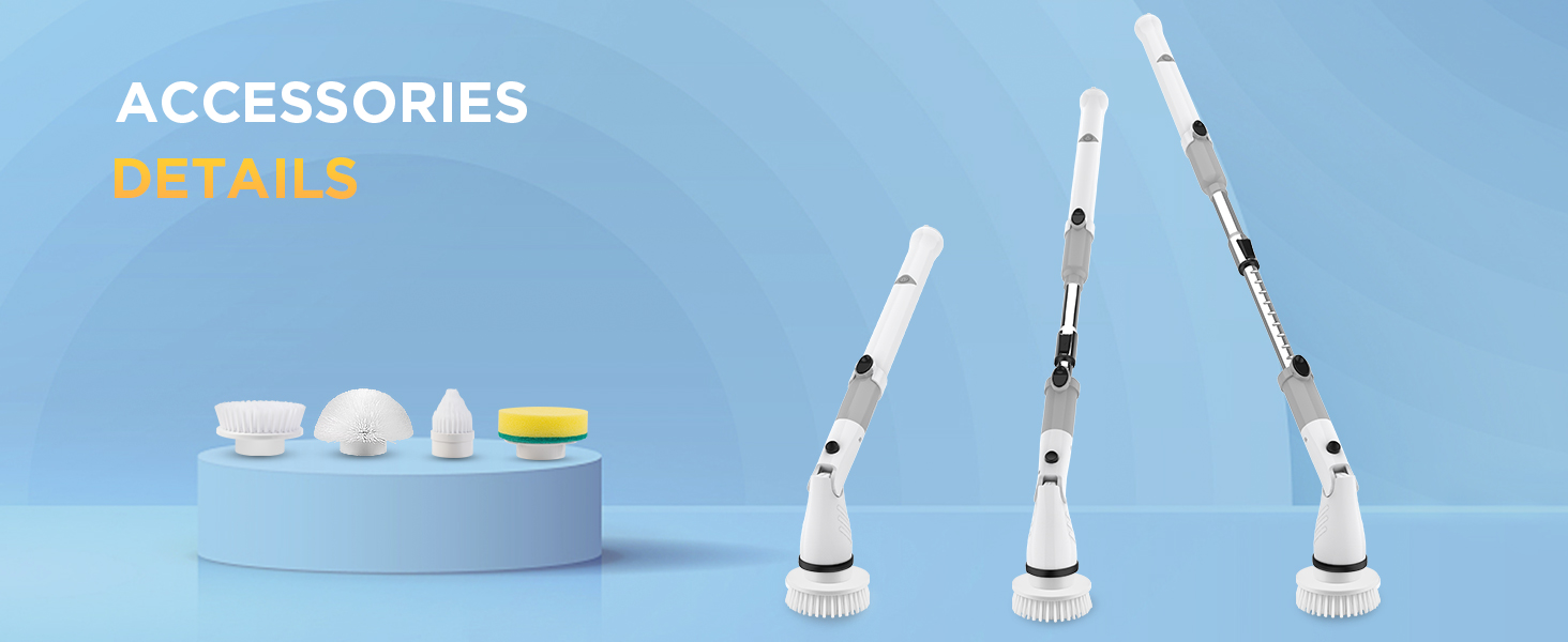 Electric Spin Scrubber, Cordless Power Brush Floor Scrubber with Adjustable Extension Arm and 4 Replaceable Bathroom Cleaning Brush Heads, Ideal for Tub, Tile, and Floor Cleaning detail 2