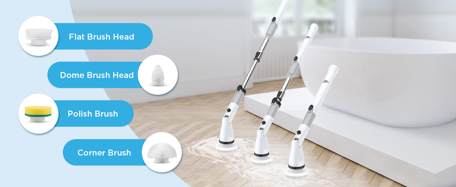 Electric Spin Scrubber, Cordless Power Brush Floor Scrubber with Adjustable Extension Arm and 4 Replaceable Bathroom Cleaning Brush Heads, Ideal for Tub, Tile, and Floor Cleaning detail 3