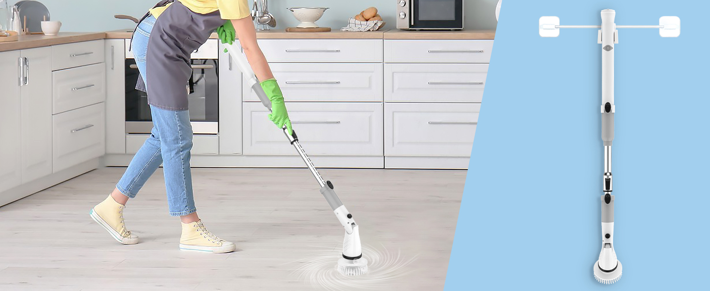 Electric Spin Scrubber, Cordless Power Brush Floor Scrubber with Adjustable Extension Arm and 4 Replaceable Bathroom Cleaning Brush Heads, Ideal for Tub, Tile, and Floor Cleaning detail 10