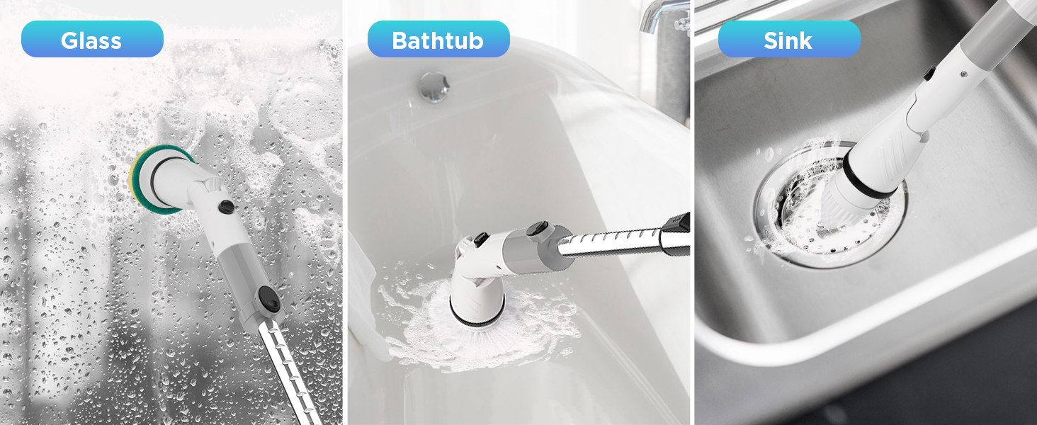 Electric Spin Scrubber, Cordless Power Brush Floor Scrubber with Adjustable Extension Arm and 4 Replaceable Bathroom Cleaning Brush Heads, Ideal for Tub, Tile, and Floor Cleaning detail 11