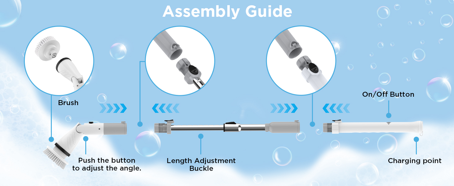 Electric Spin Scrubber, Cordless Power Brush Floor Scrubber with Adjustable Extension Arm and 4 Replaceable Bathroom Cleaning Brush Heads, Ideal for Tub, Tile, and Floor Cleaning detail 14