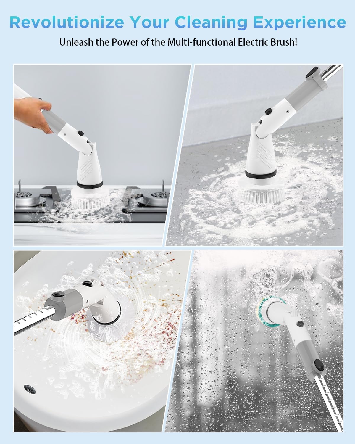 Electric Spin Scrubber, Cordless Power Brush Floor Scrubber with Adjustable Extension Arm and 4 Replaceable Bathroom Cleaning Brush Heads, Ideal for Tub, Tile, and Floor Cleaning detail 18