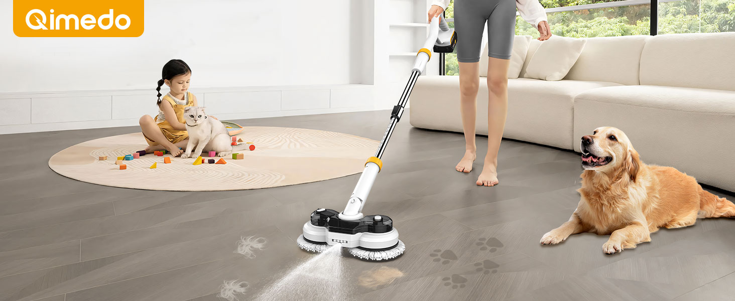 qimedo 800RPM Cordless Electric Mop, 6000mAh Battery Electric Power Scrubber & Mops for Floor Cleaning, Best Automatic Spin Mops with Smart Display,Rotating Mop with LED Light & Water Spray detail 1