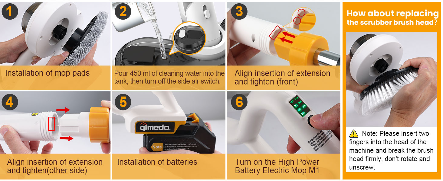 qimedo 800RPM Cordless Electric Mop, 6000mAh Battery Electric Power Scrubber & Mops for Floor Cleaning, Best Automatic Spin Mops with Smart Display,Rotating Mop with LED Light & Water Spray detail 3